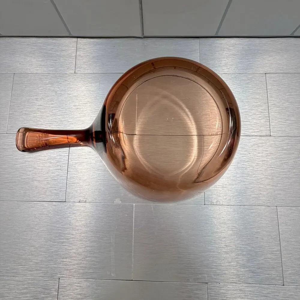 Vintage Corning Visions Amber Glass 1.5L Skillet Fry Pan France Pyroceram